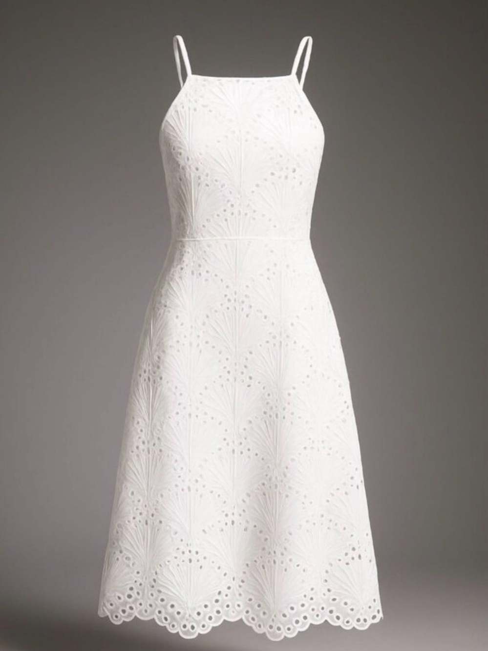 Andie Roatan White Eyelet A-Line Dress with Spaghetti Straps and cross back NWT
